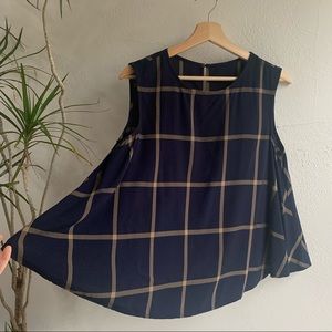 Navy Blue Cropped Window Pane Tank Top - Small